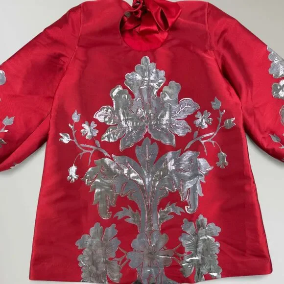 NWT Mestiza Rosanna Mini Dress A-line Red Silver Balloon Sleeves Cocktail Sz XL - Picture 5 of 14